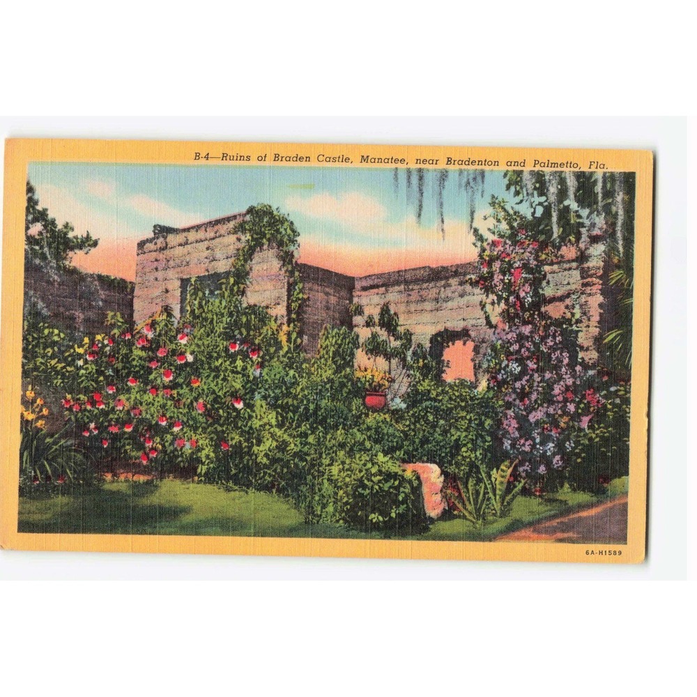 Vintage Ruins of Braden Castle Manatee Florida Linen Postcard 6A-H1589